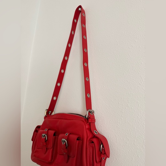 NWT Free People Leather Buckle Shoulder Bag, Red - Picture 4 of 8